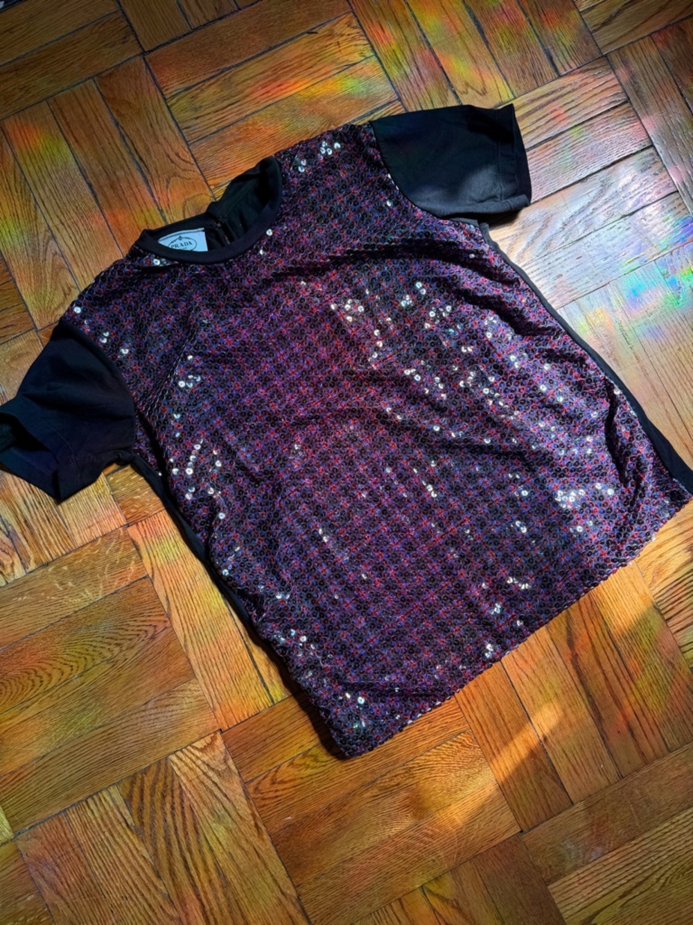 Prada F/W 2011 Sequin Plaid Cap Sleeve T-Shirt